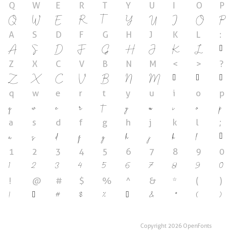 Character Map of Bristine Signature Demo Regular