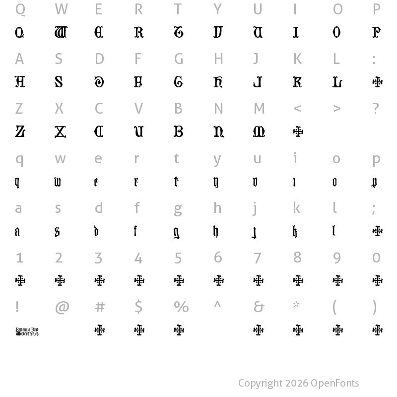 Character Map of Britannia Regular