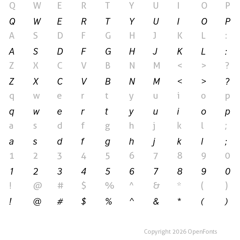 Character Map of British Council Sans Italic