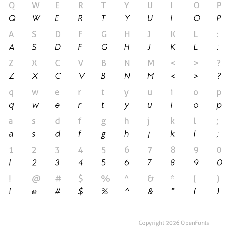 Character Map of Brixton Book Oblique