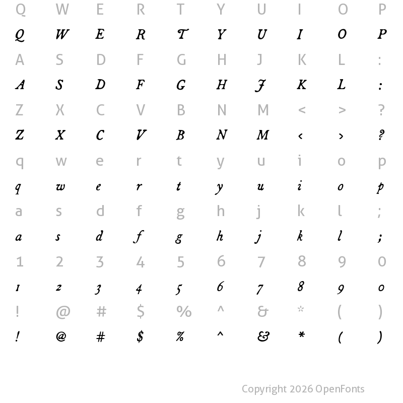 Character Map of Broadsheet Italic