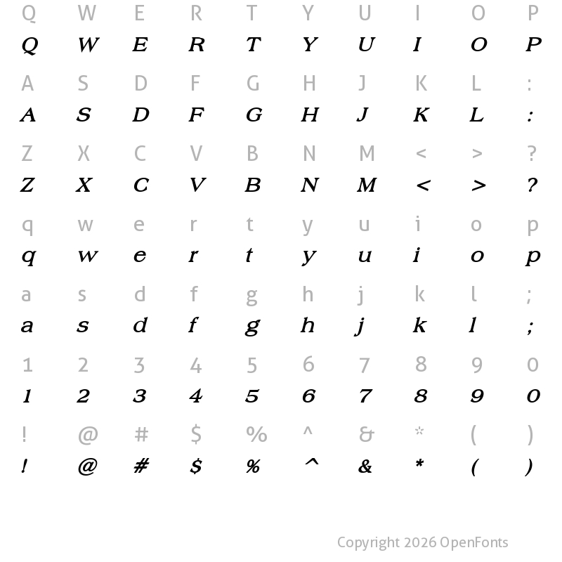 Character Map of Broadsheet LDO Bold Italic