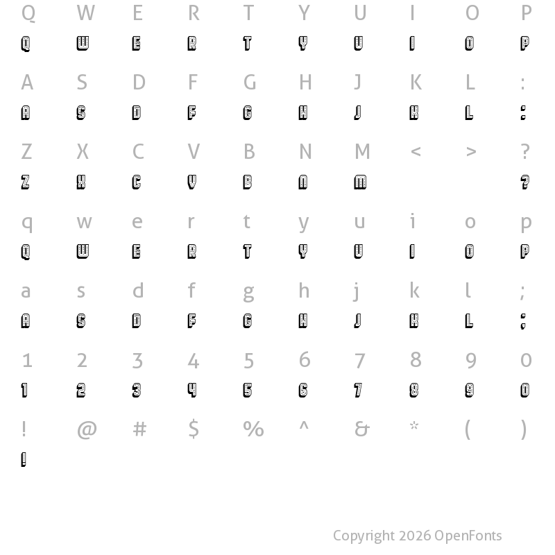 Character Map of Broadway 3D Regular