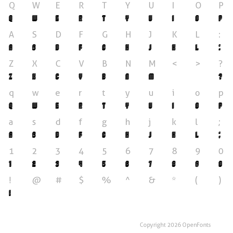 Character Map of Broadway Flat 3D Filled Regular