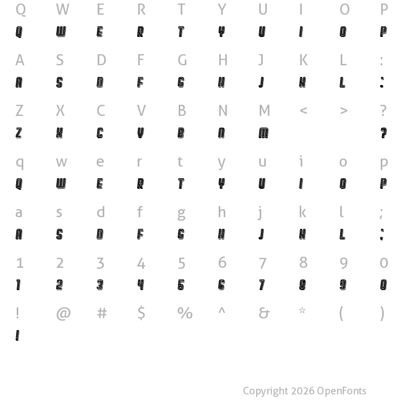 Character Map of Broadway Shadow Italic