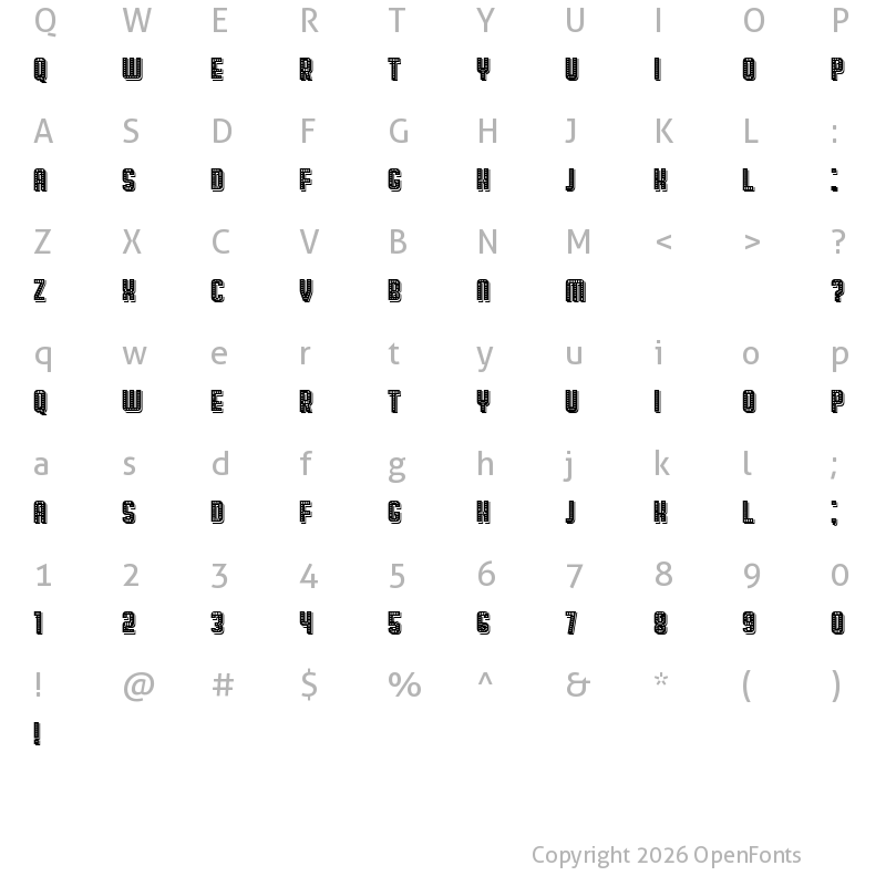 Character Map of Broadway Shadow Regular