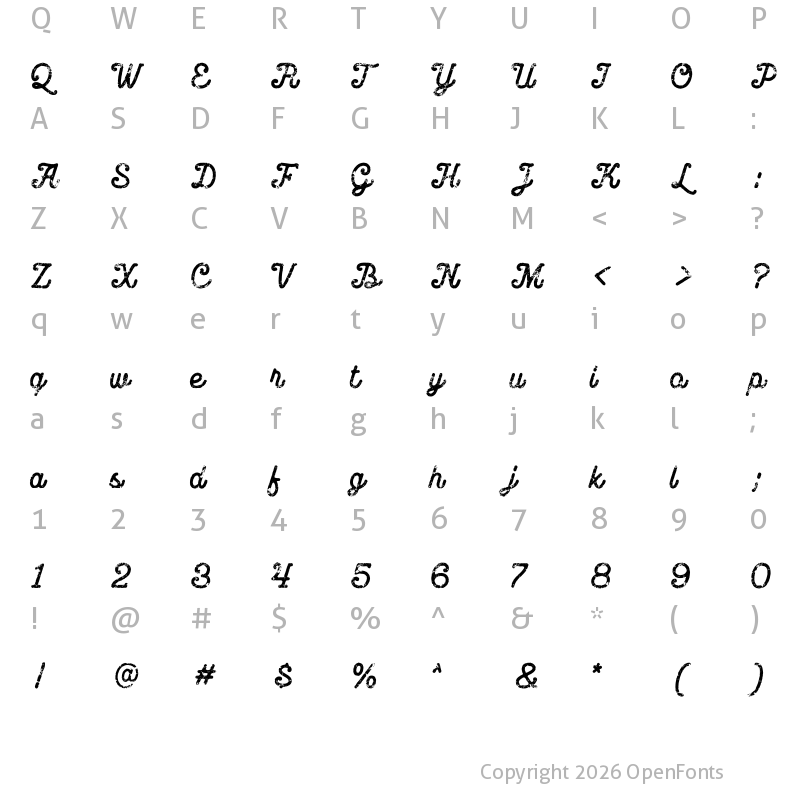 Character Map of Brocades Script Demo