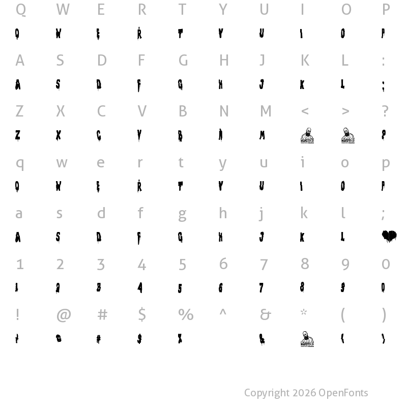Character Map of Broken Heart Regular