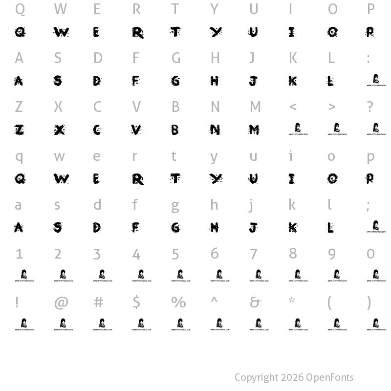 Character Map of Broken Ink Regular
