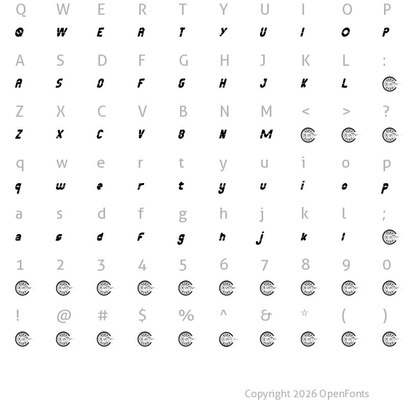 Character Map of Broken Trunk Demo Italic