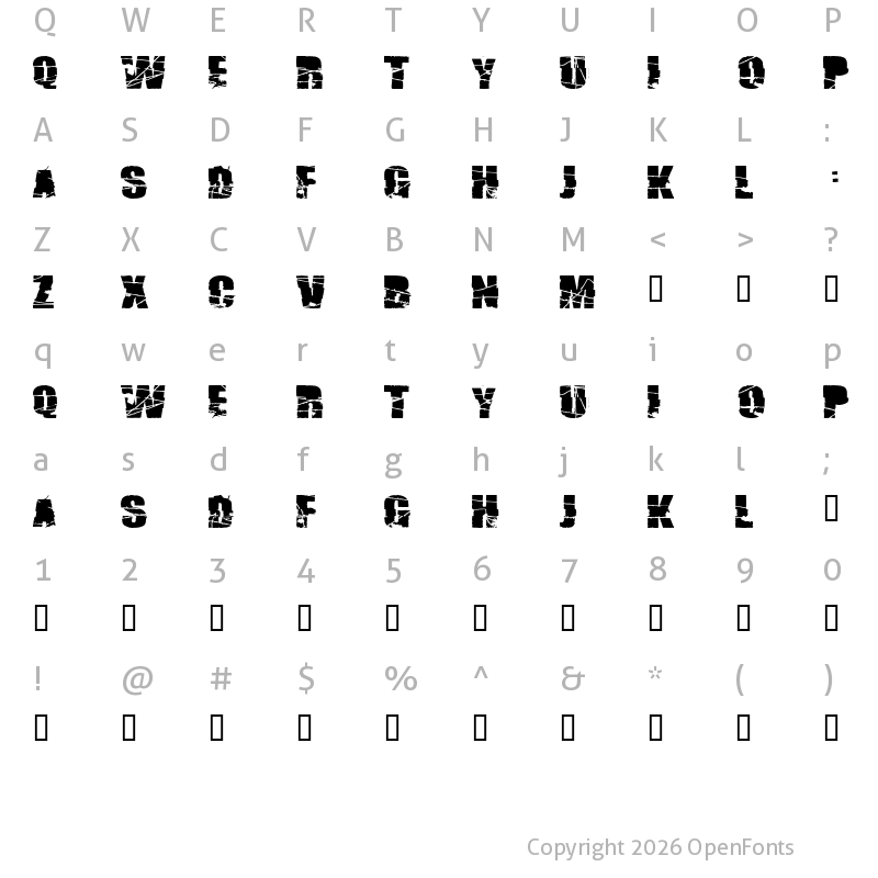 Character Map of Broken74 Regular