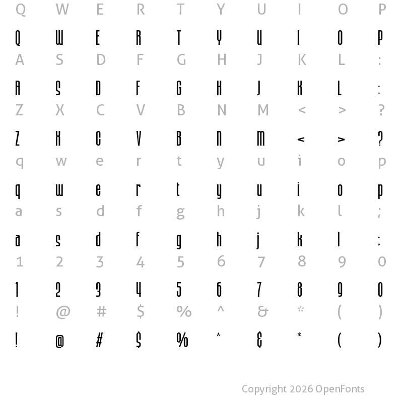 Character Map of Bronex Bold Expanded