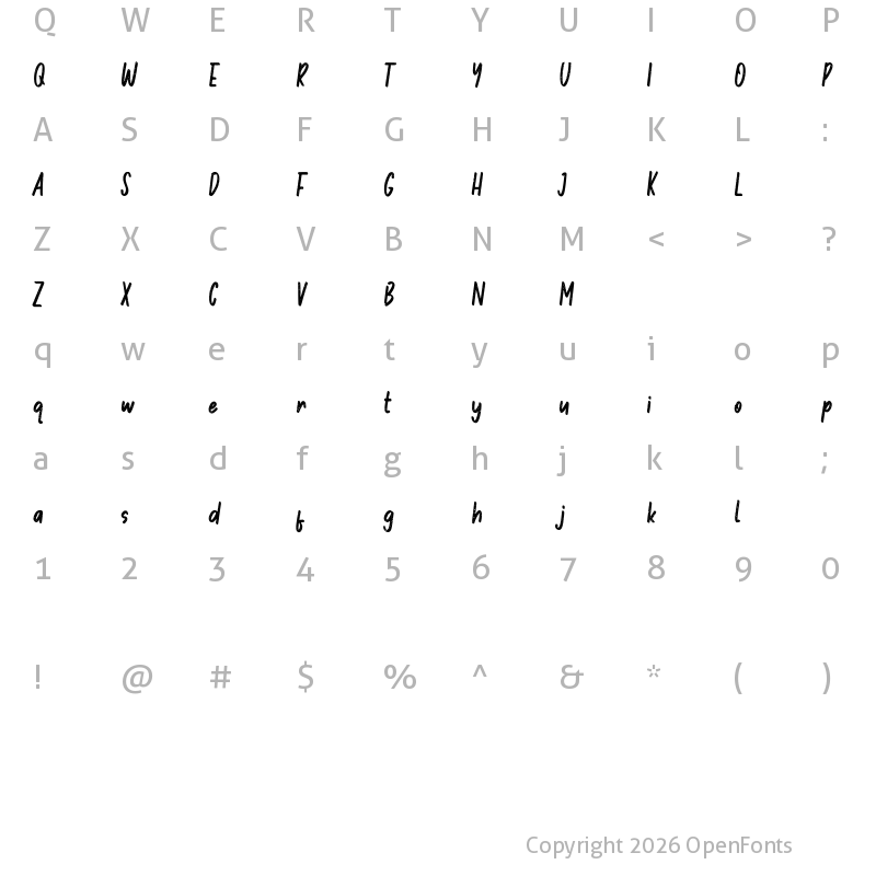 Character Map of Brooklyne Midnight Brush Regular