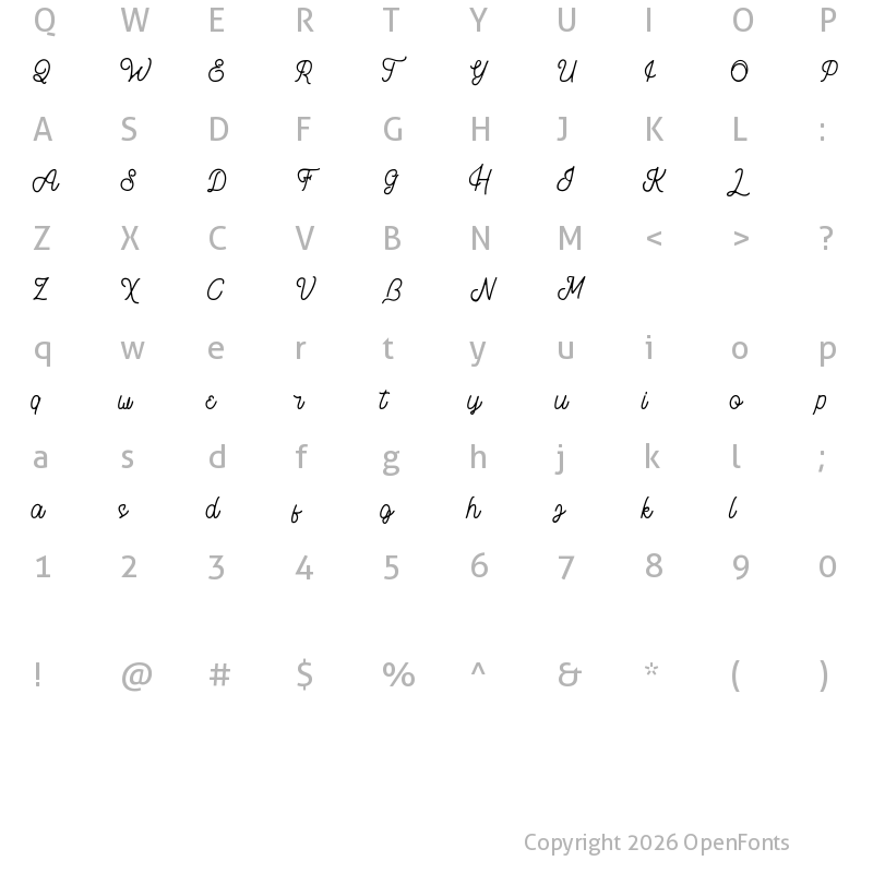 Character Map of Brothen Script Regular