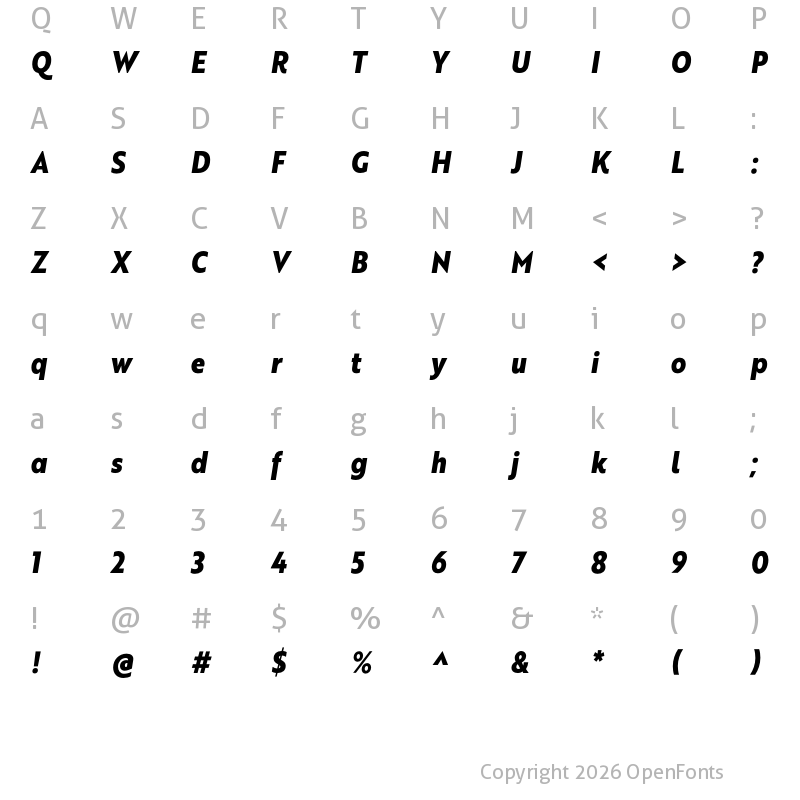 Character Map of Brother XS ExtraBold Italic