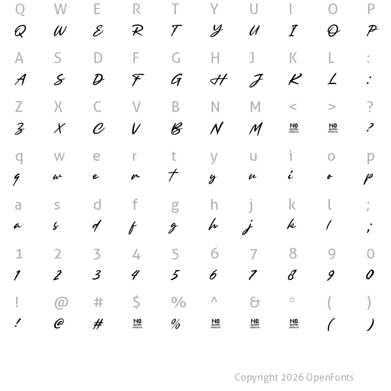 Character Map of Browellay Synthya Regular
