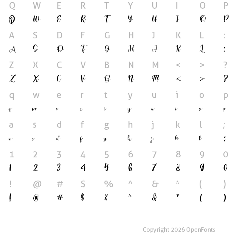 Character Map of BrownSignature Regular
