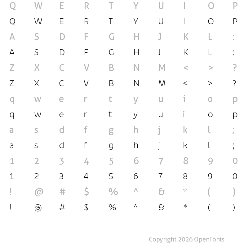 Character Map of Bruna Light