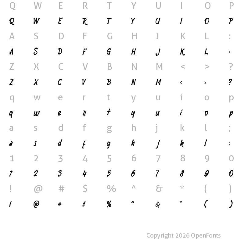 Character Map of Brushty Regular