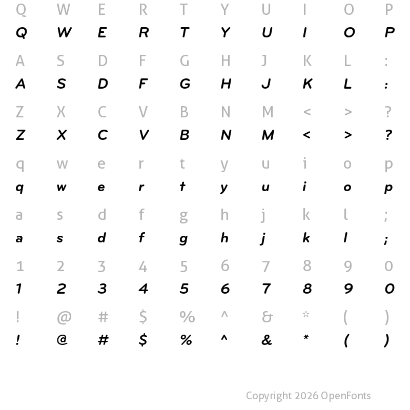 Character Map of Bryant Bold Italic