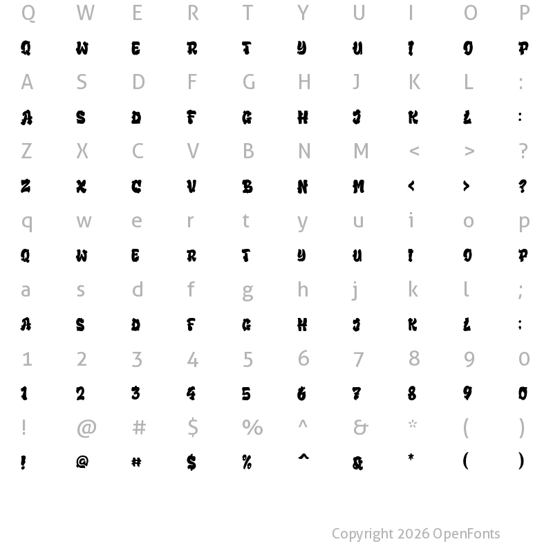 Character Map of Bubble Boom Regular