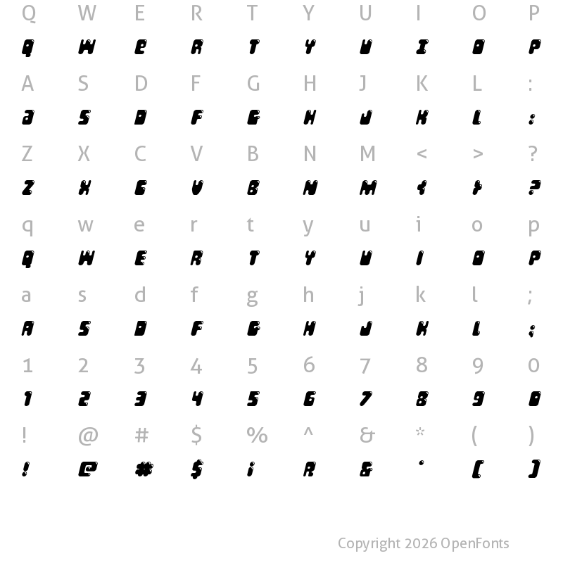 Character Map of Bubble Butt Italic Italic