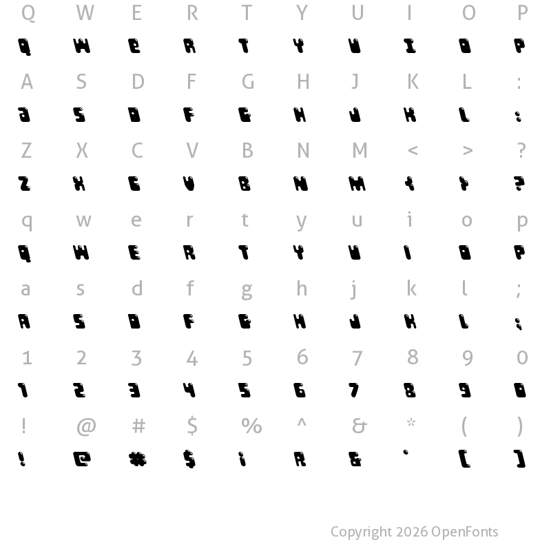 Character Map of Bubble Butt Leftalic Italic