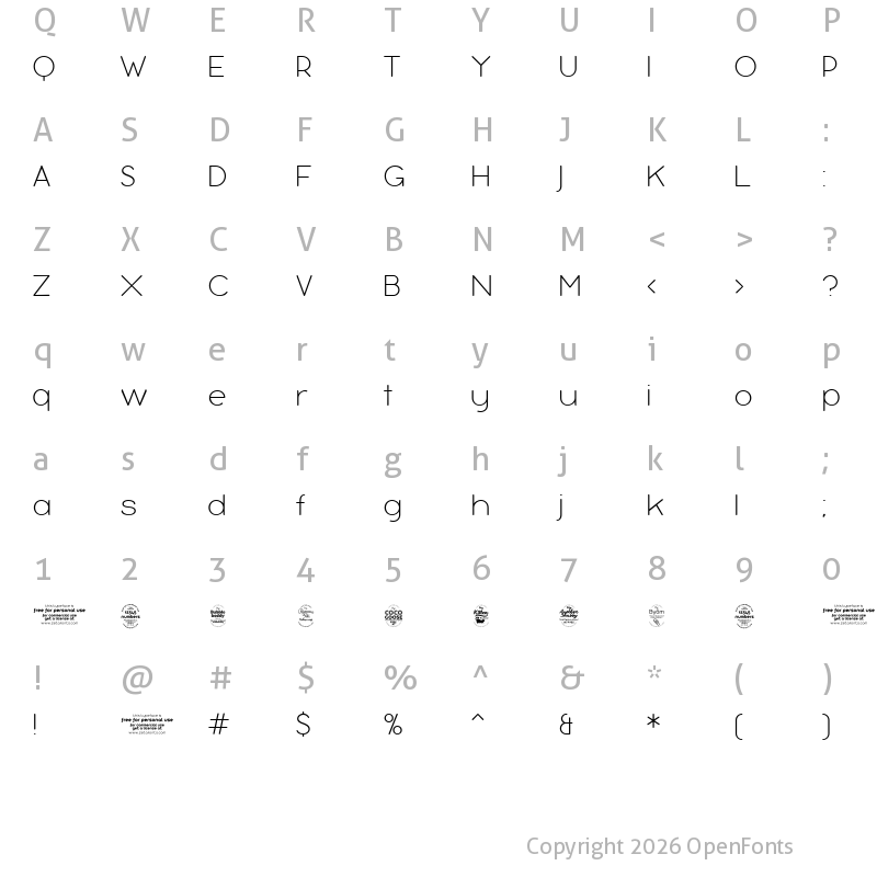 Character Map of Bubbleboddy ExtraLight