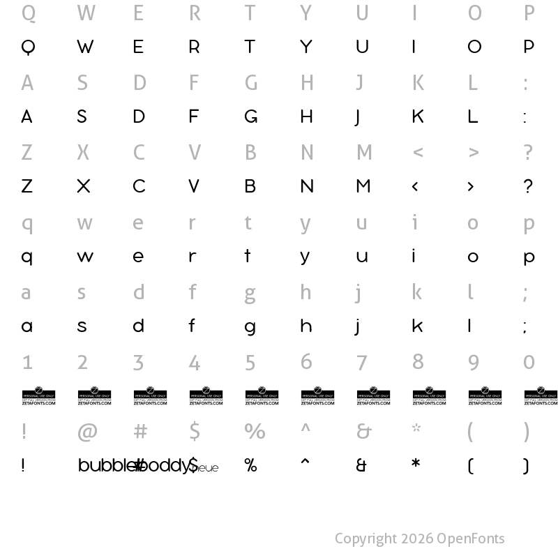 Character Map of Bubbleboddy Neue Trial Light