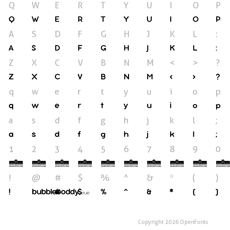 Character Map of Bubbleboddy Neue Trial Regular