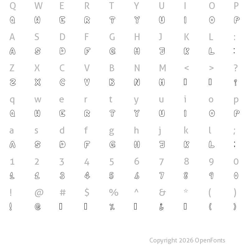 Character Map of Bubbledupp Regular