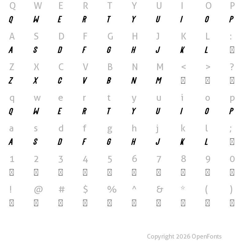 Character Map of Buffalord Demo Italic