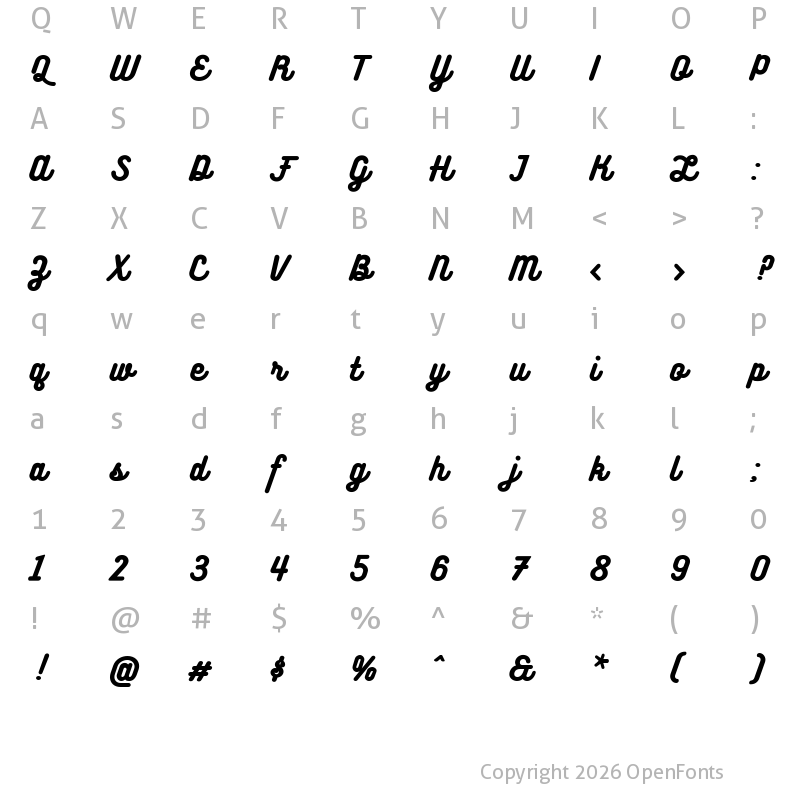 Character Map of Bukhari Script Regular
