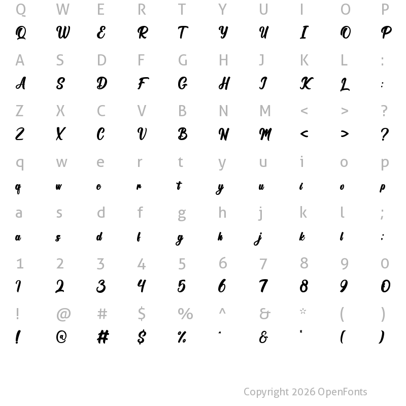 Character Map of Bulgaria Dreams Bold