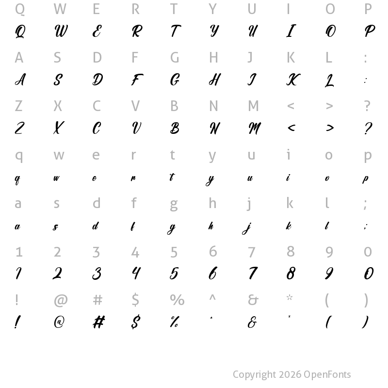 Character Map of Bulgaria Dreams Italic