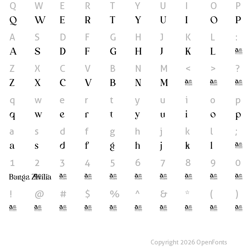 Character Map of Bunga Zivilia Regular