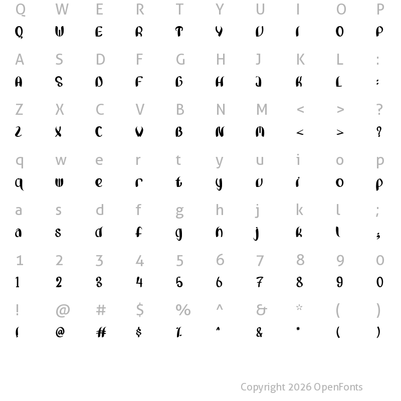 Character Map of Bunny Lovely Regular