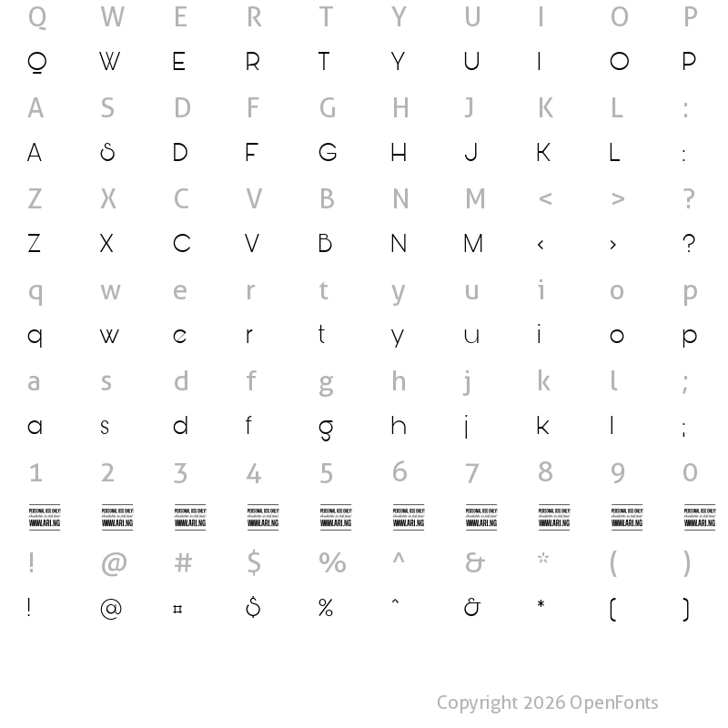 Character Map of Bunya PERSONAL Light