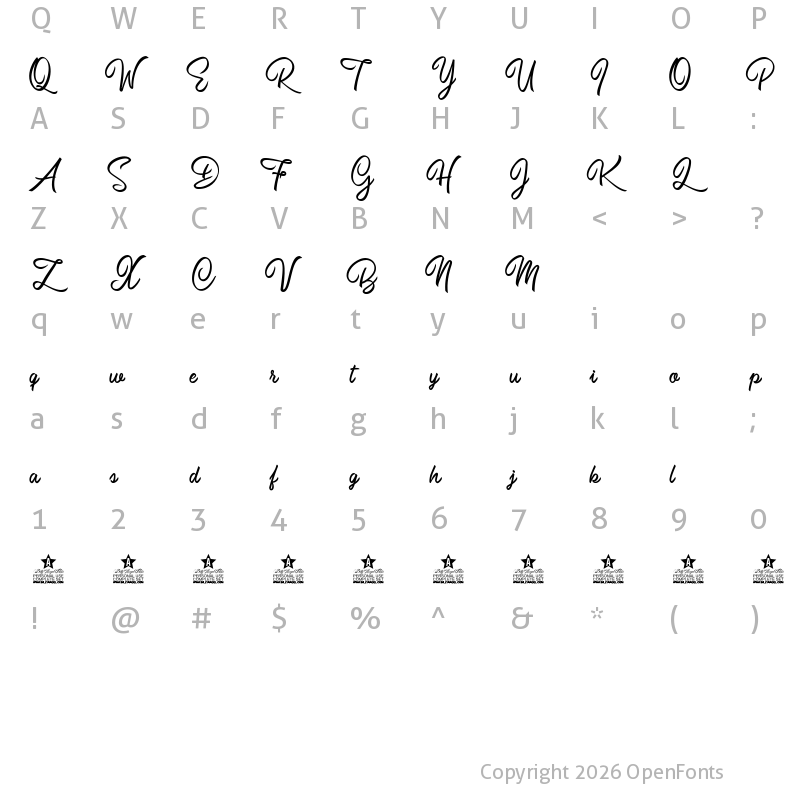 Character Map of Burning Heart Personal Use Regular