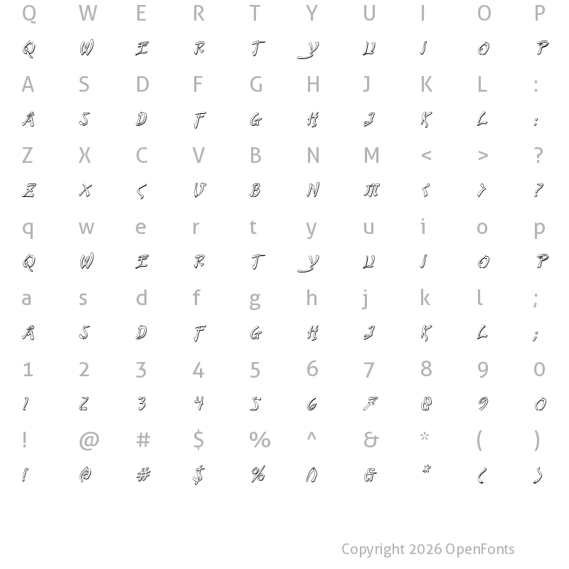 Character Map of Bushido Shadow Italic Italic