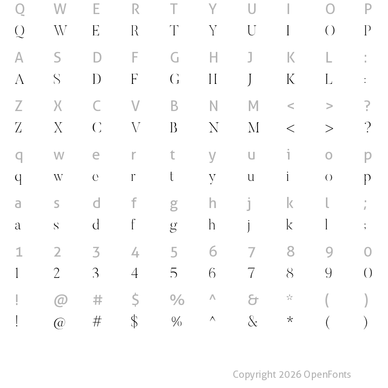 Character Map of Butler UltraLight