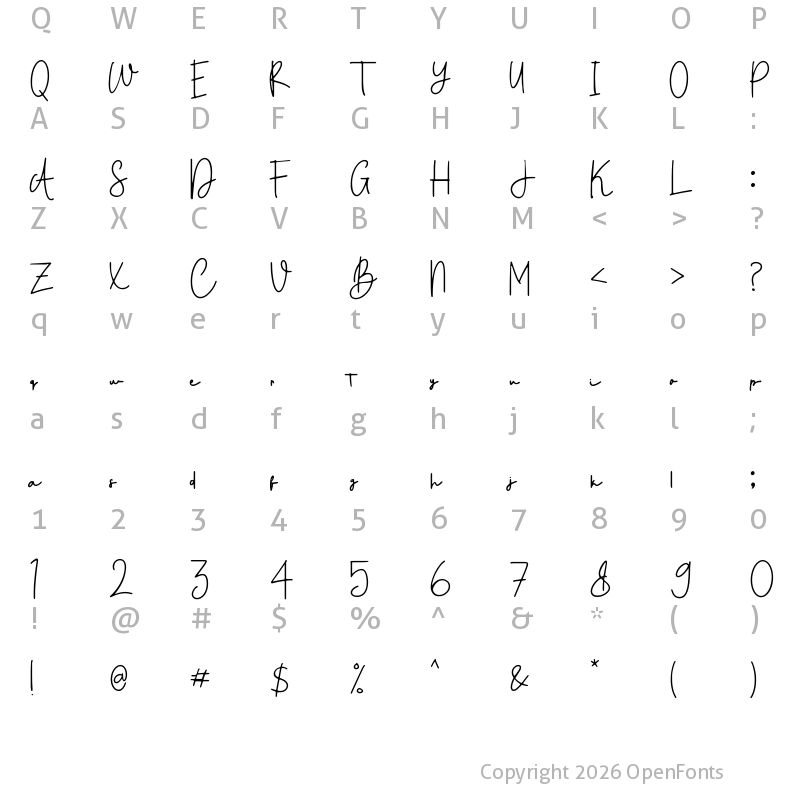 Character Map of Butlove Personal Use Regular