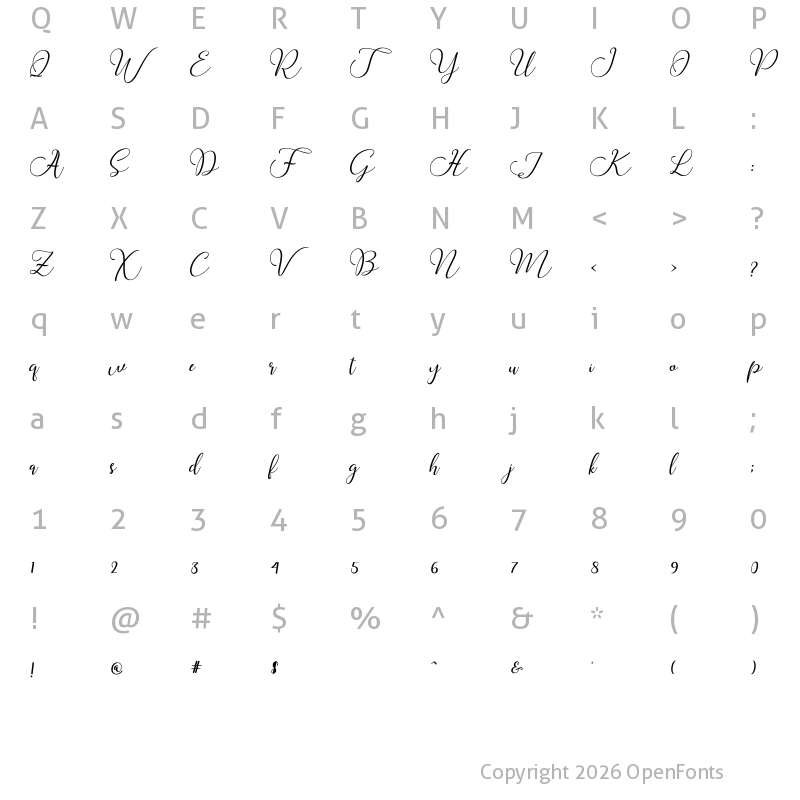 Character Map of Buttercup Script Regular