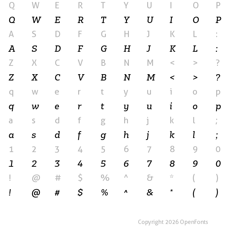 Character Map of Bw Glenn Slab DEMO Medium Italic