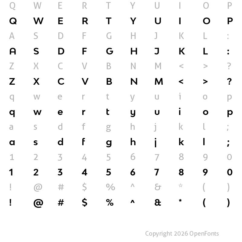 Character Map of Bw Modelica SS01 Bold