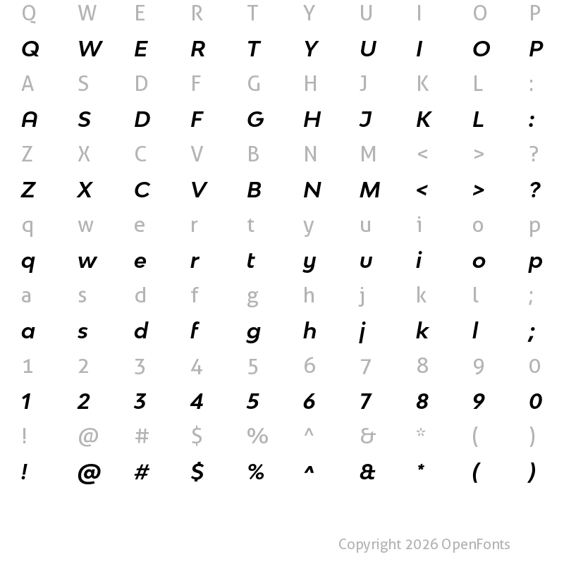 Character Map of Bw Modelica SS01 Bold Italic