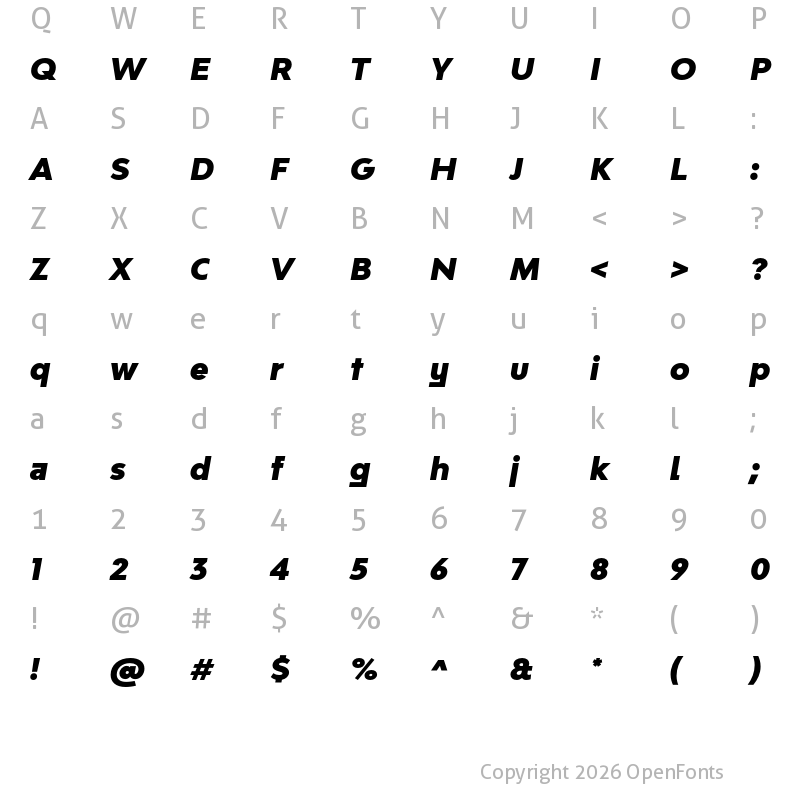 Character Map of Bw Modelica SS02 Black Italic