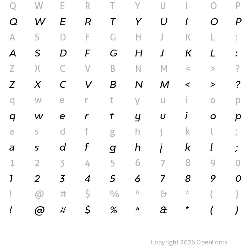 Character Map of Bw Modelica SS02 Medium Italic