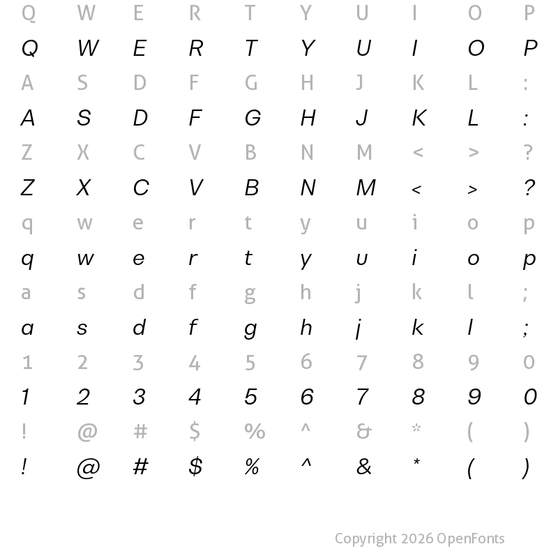 Character Map of Bw Nista Geometric DEMO Regular Italic