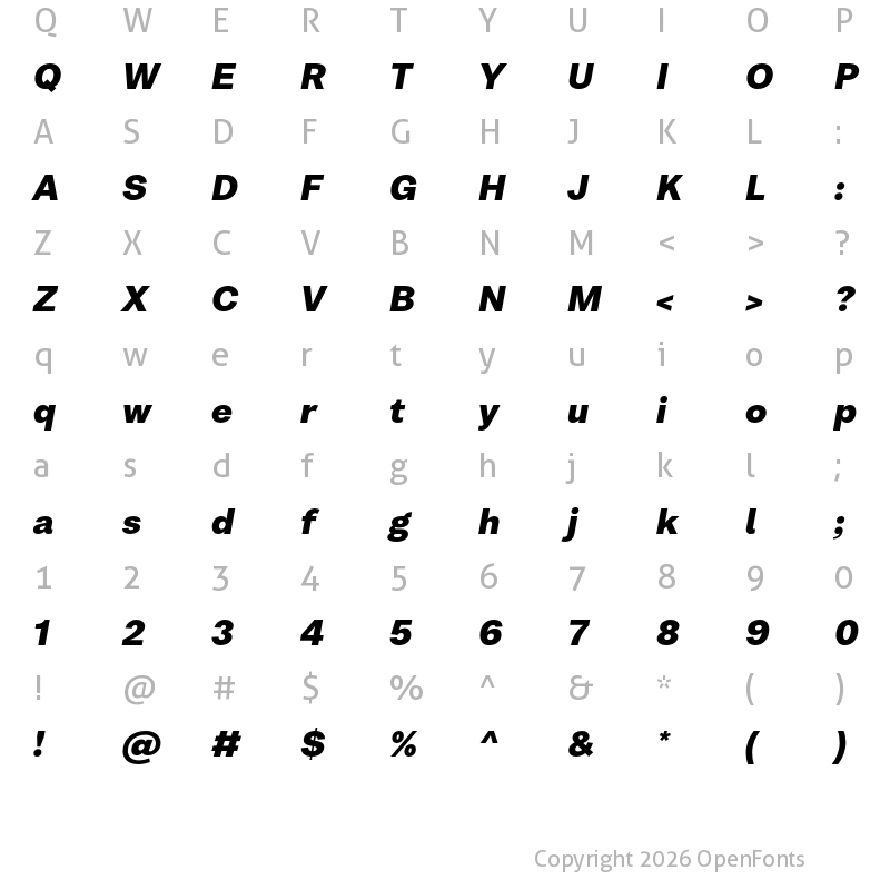 Character Map of Bw Nista Grotesk DEMO Black Italic